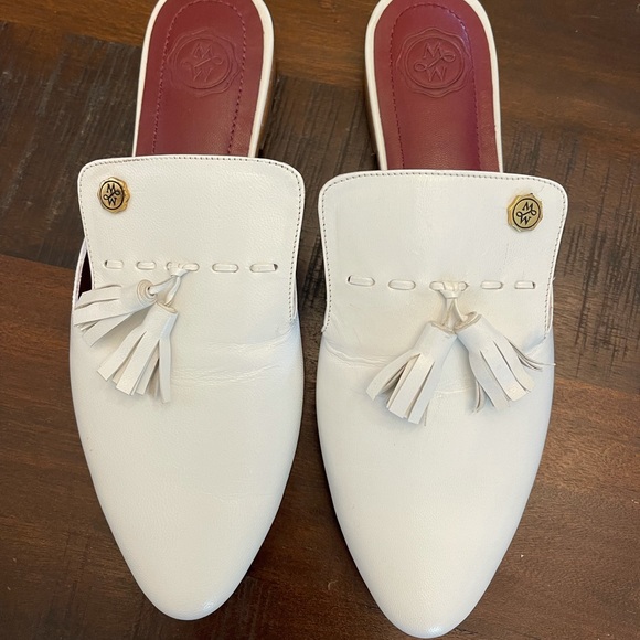 Monica Marquez White Leather Mules w/Tassels Size 5.5 (See Notes) - Picture 2 of 9